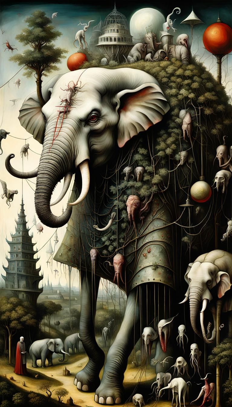 Surreal Elephant Monster on High Wire