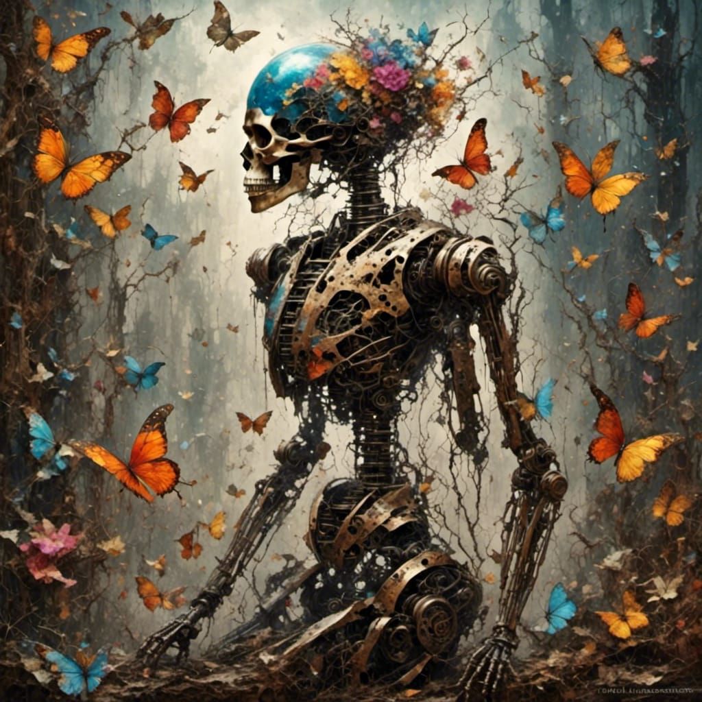 Asian Android in Mixed Media Collage