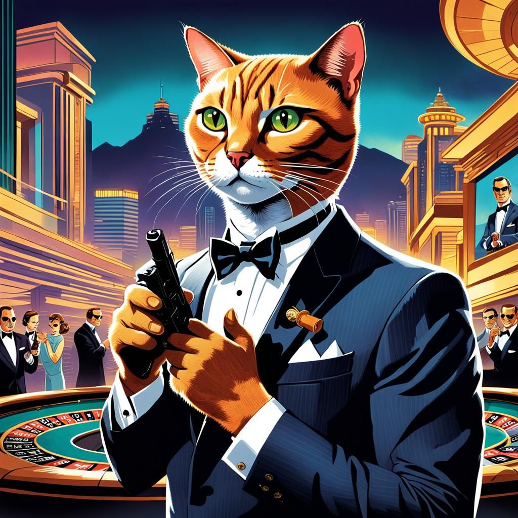 Anthropomorphic Cat Spy in Anime Comic Art Style