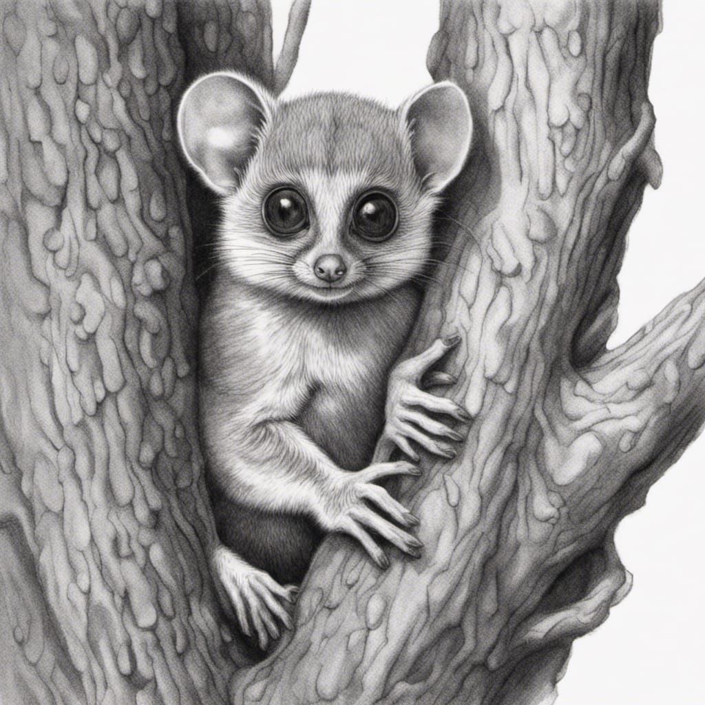 Pygmy Mouse Lemur in Graphite Illustration