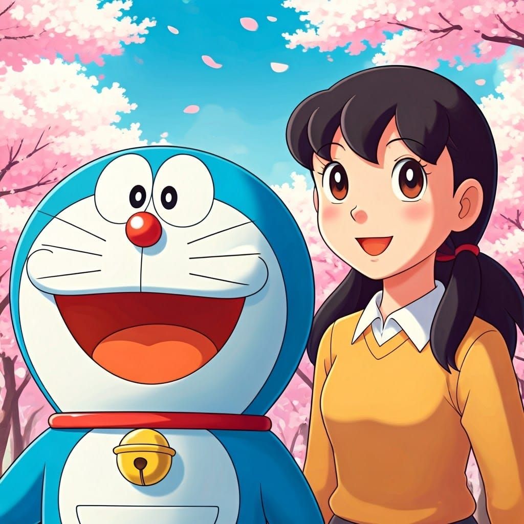 Doraemon and Friends in Cherry Blossom Field