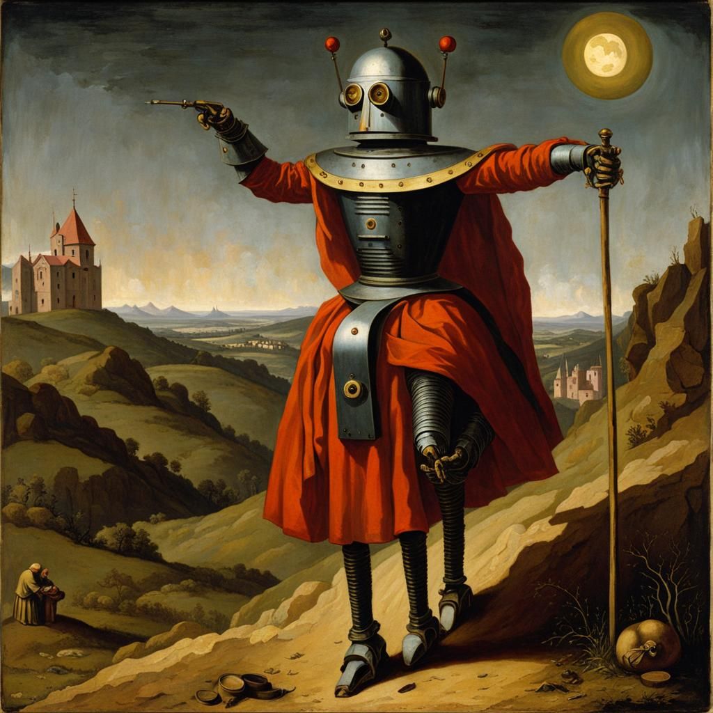 Robot Fool Tarot Card in Baroque Style