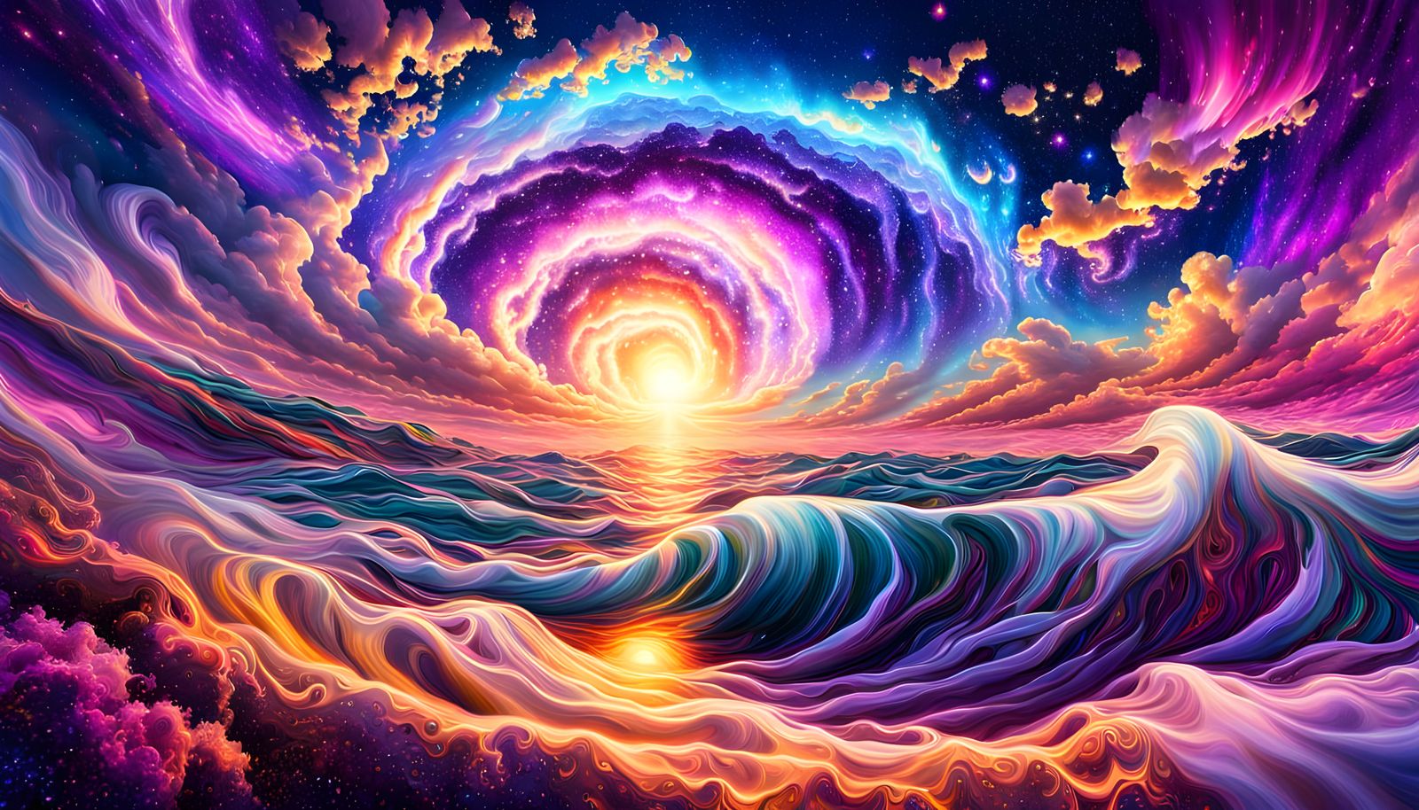 Vibrant Psychedelic Sunrise in a Celestial Sea