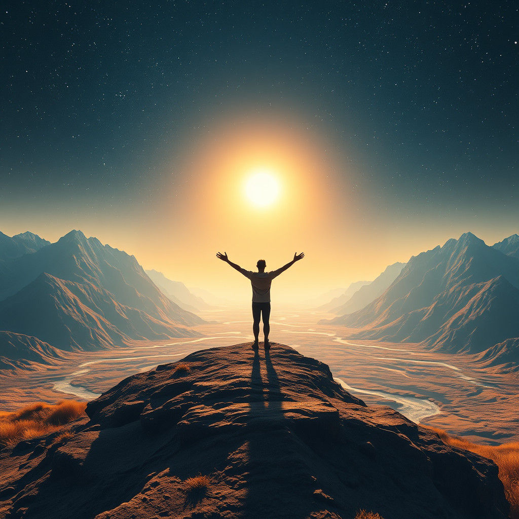 Surreal Upside-Down World with Radiant Sun