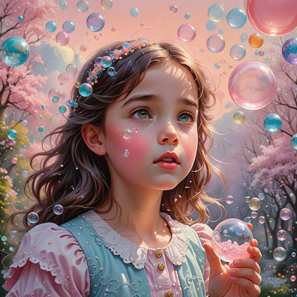 Whimsical Gouache Art of a Girl in a Colorful Candy Wonderla...