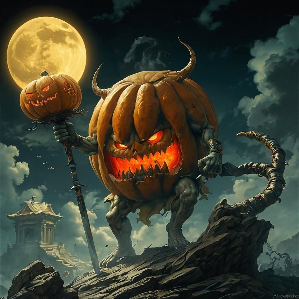 Cinematic Pumpkin Oni Inspired by Yokai Art