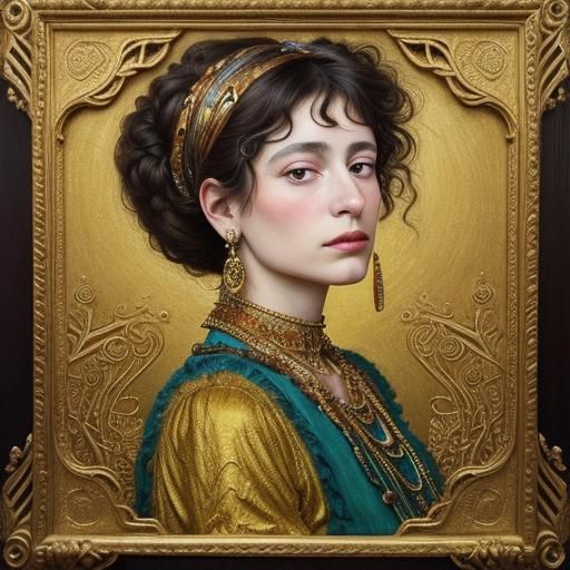 Woman with Jewelry in Klimt and Schiele Style