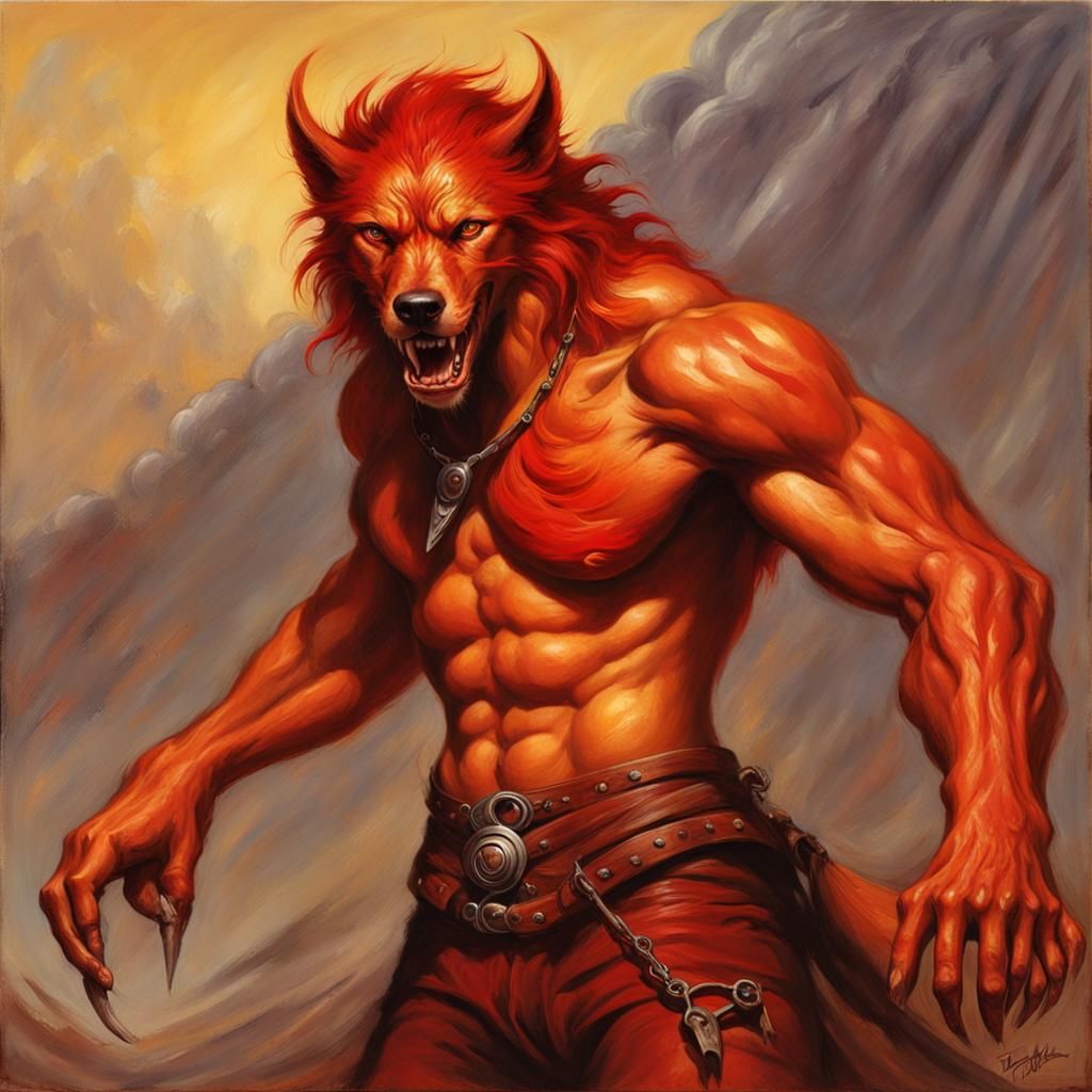 Hellhound Shifter Portrait in Oil Painting Style