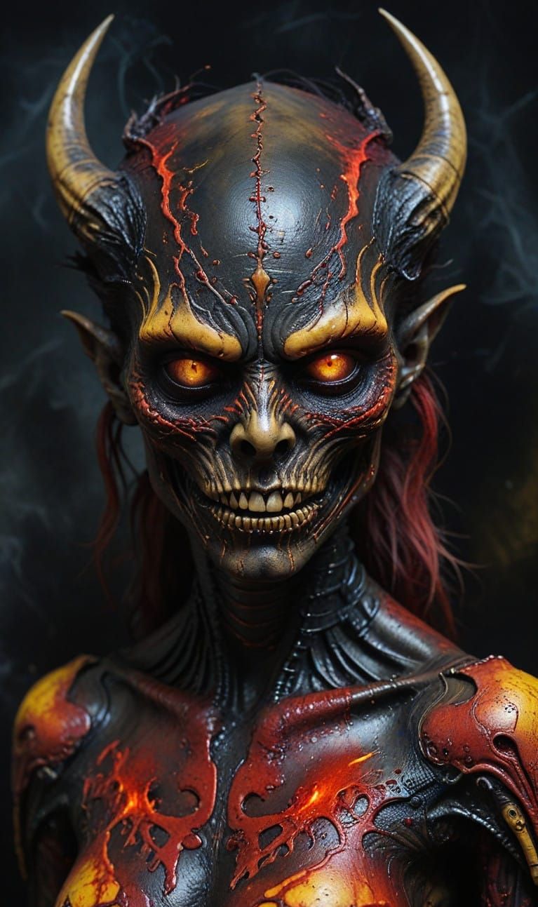 Ethereal Horror Demon in Scars and Smoking Symbols