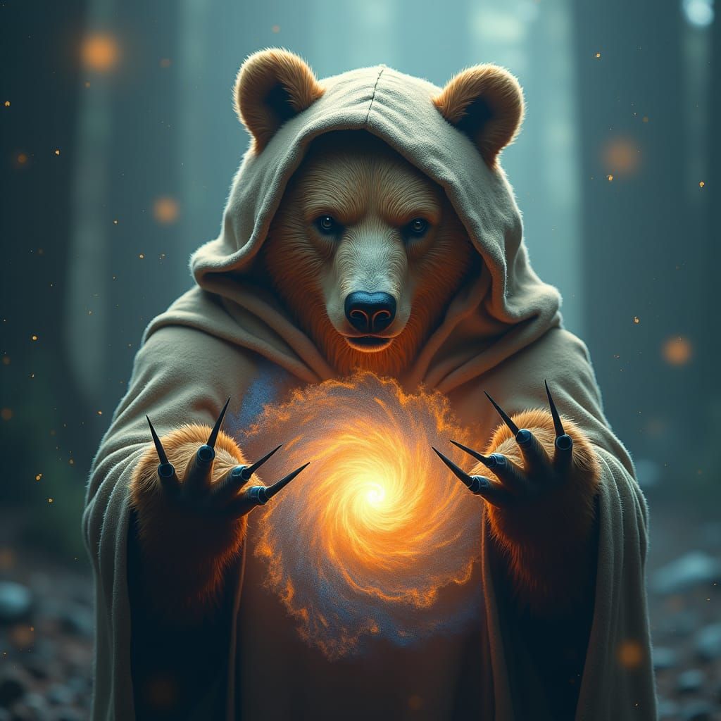 Nebula Bear in Dreamlike Sci-Fi Scene