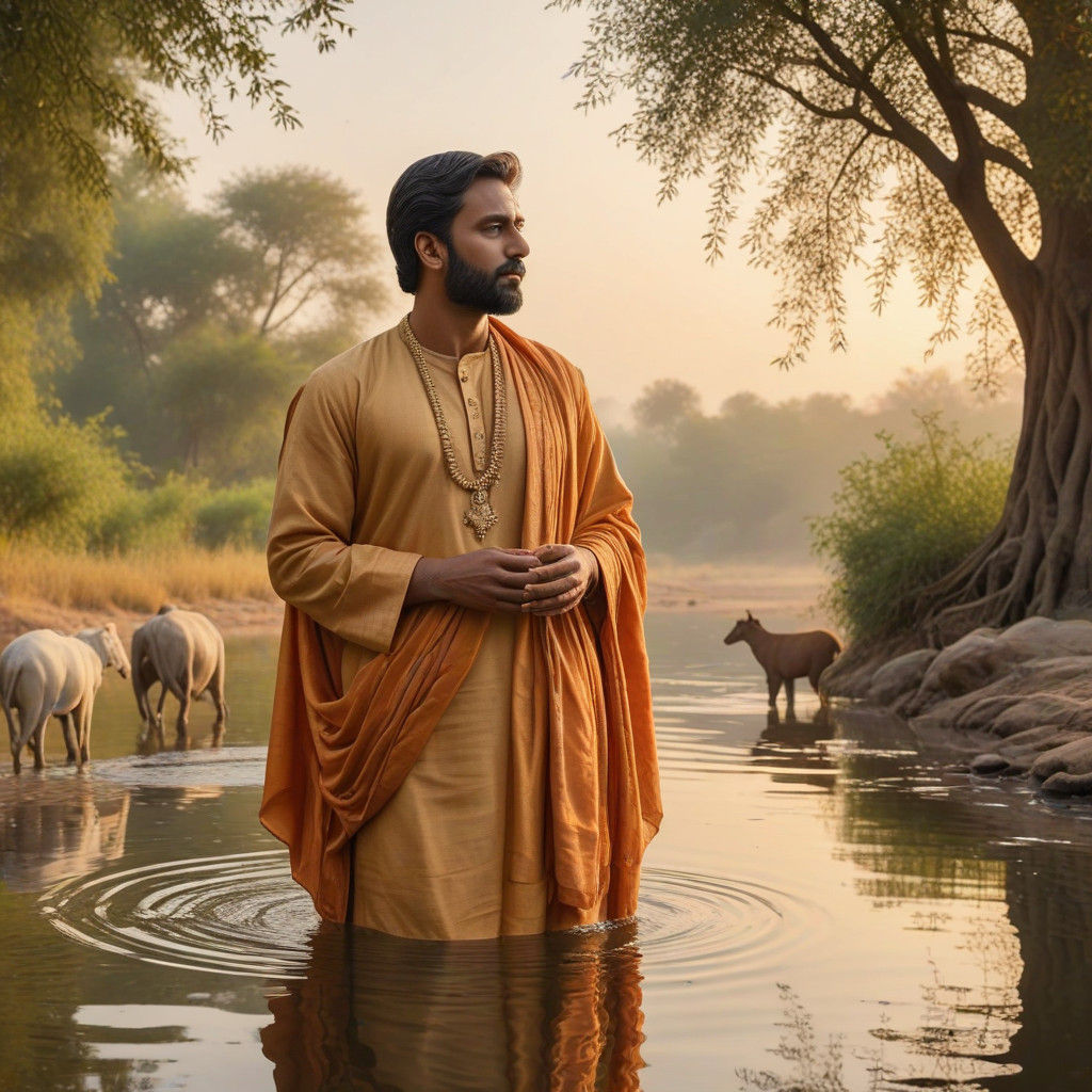 Hindu priest praying to the life-giving river