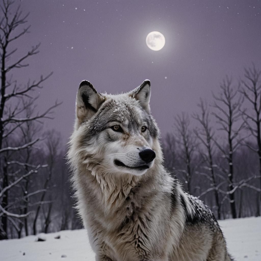 Dramatic Wolf Howling at Moon in Monochrome Landscape