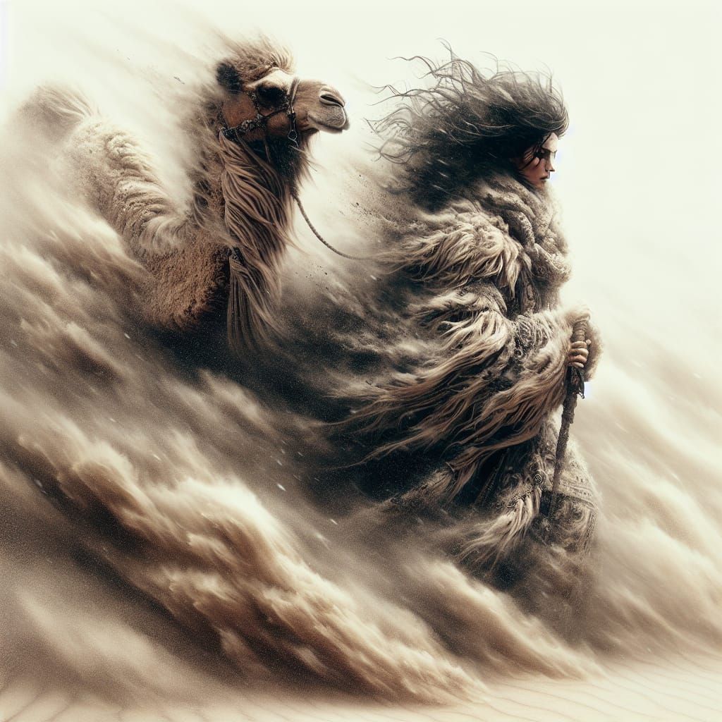 Arabian Woman in Sandstorm, Matte Painting