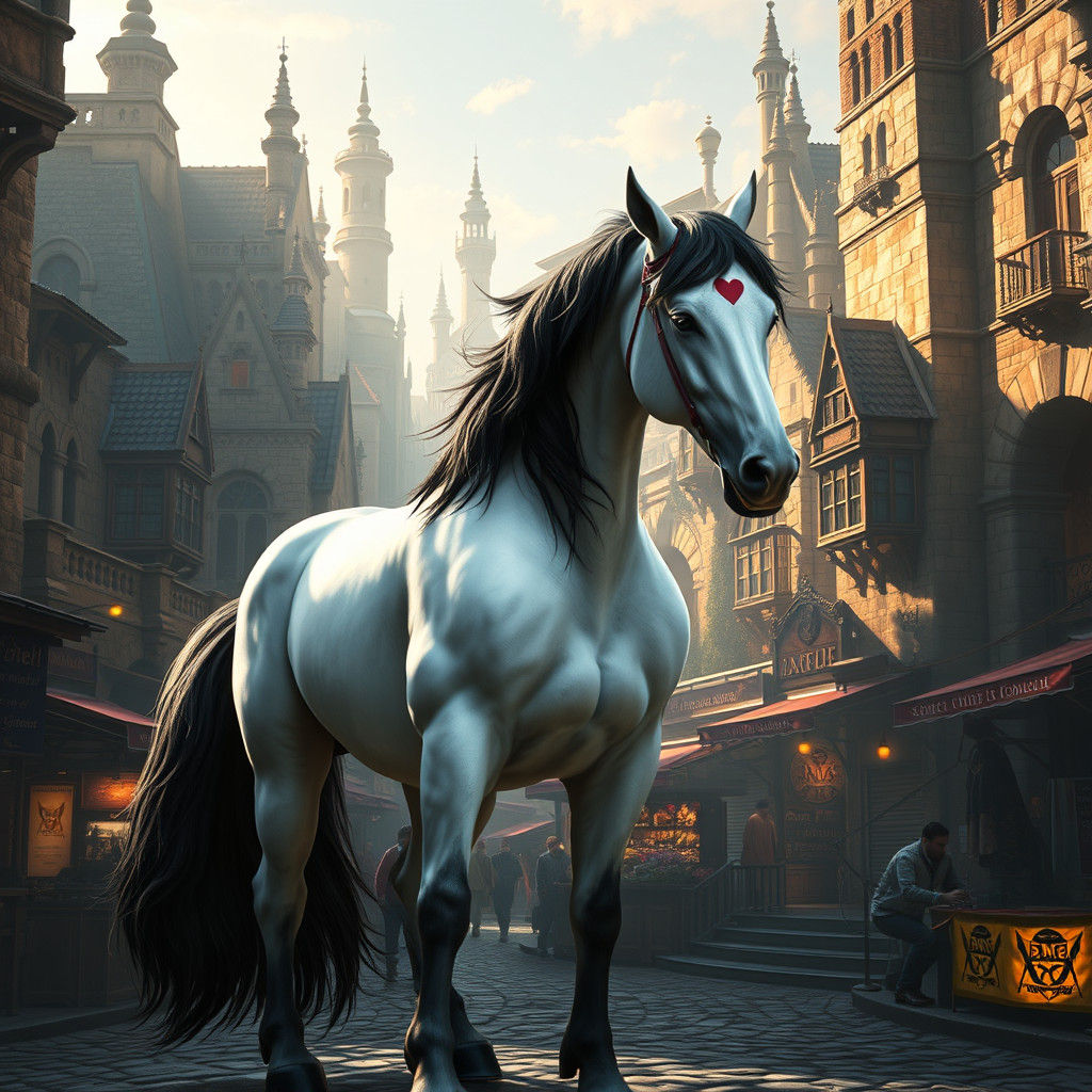 Majestic Horse in Medieval City