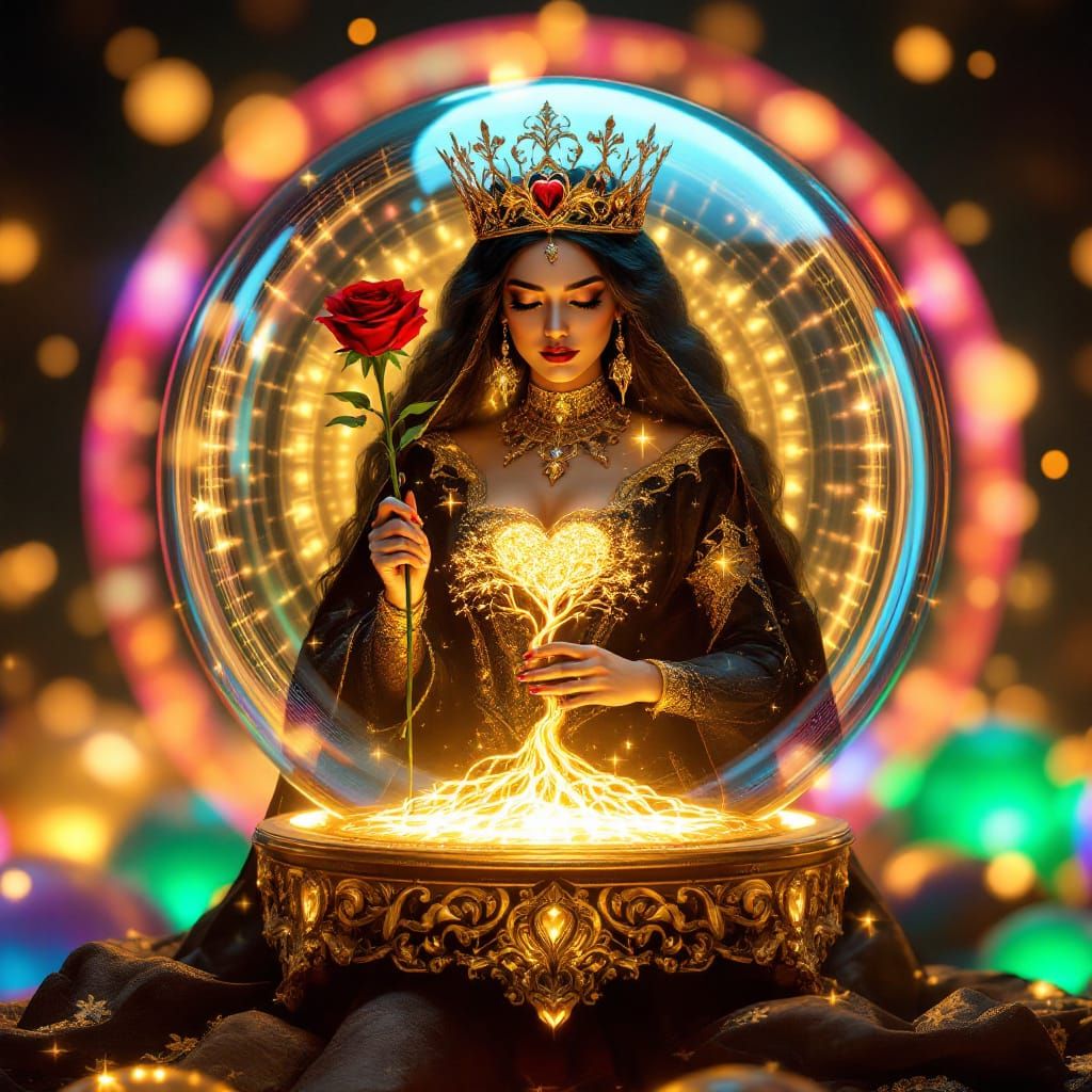 Queen of Hearts in Iridescent Globe, Digital Art