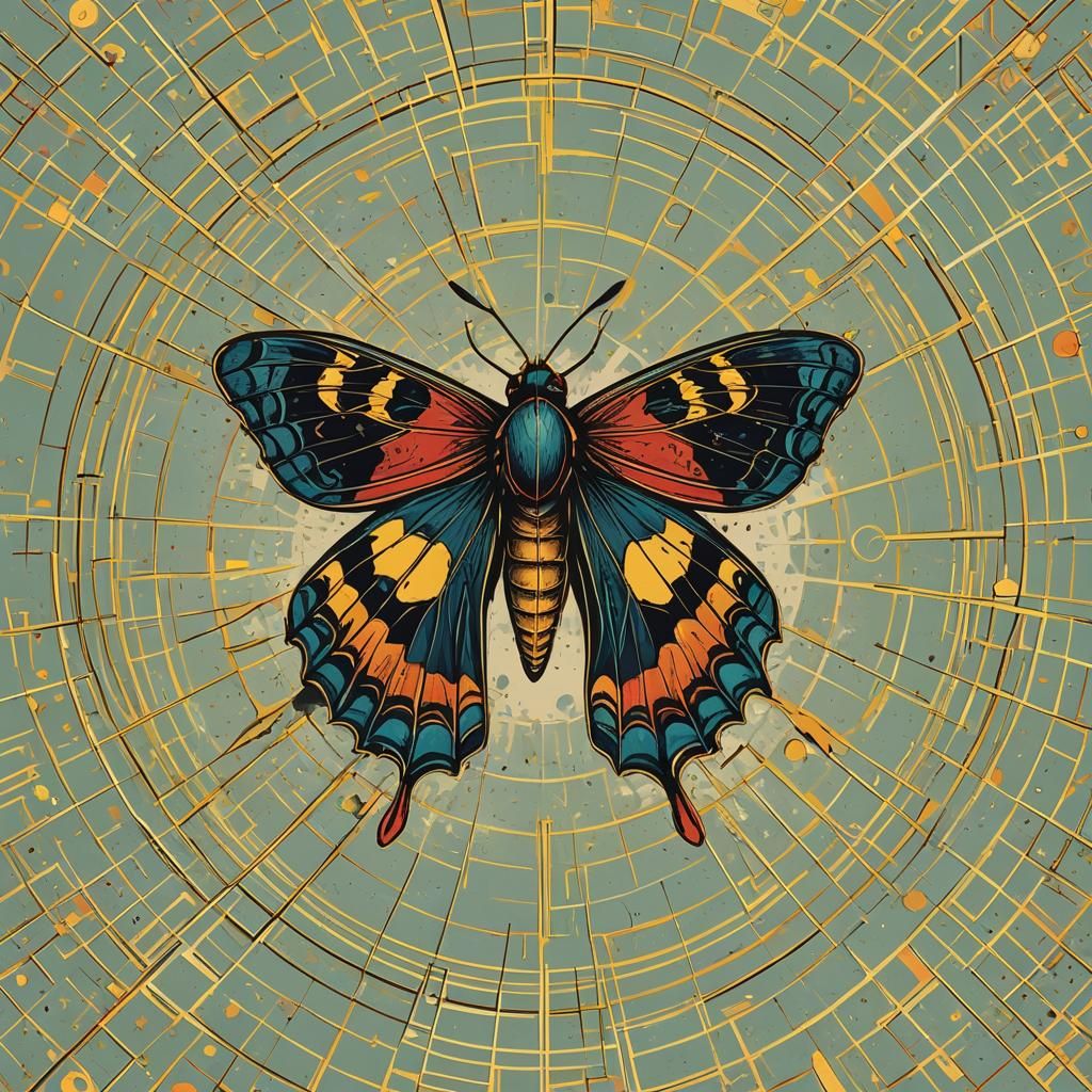 Geometric Moth in Pop Art Screen Print Style