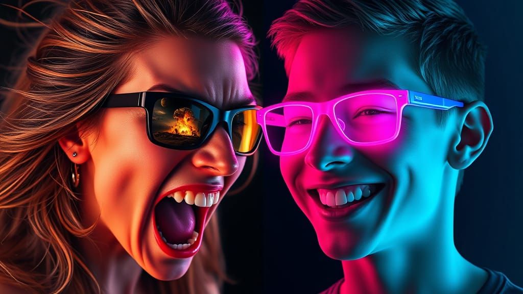 Contrasting Portraits of Fury and Serenity in Split-Screen