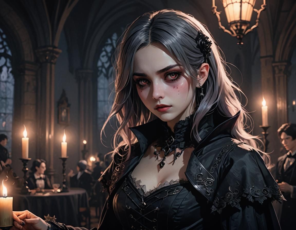 Anime Vampire Party Concept Art in Pastel Gothic Style