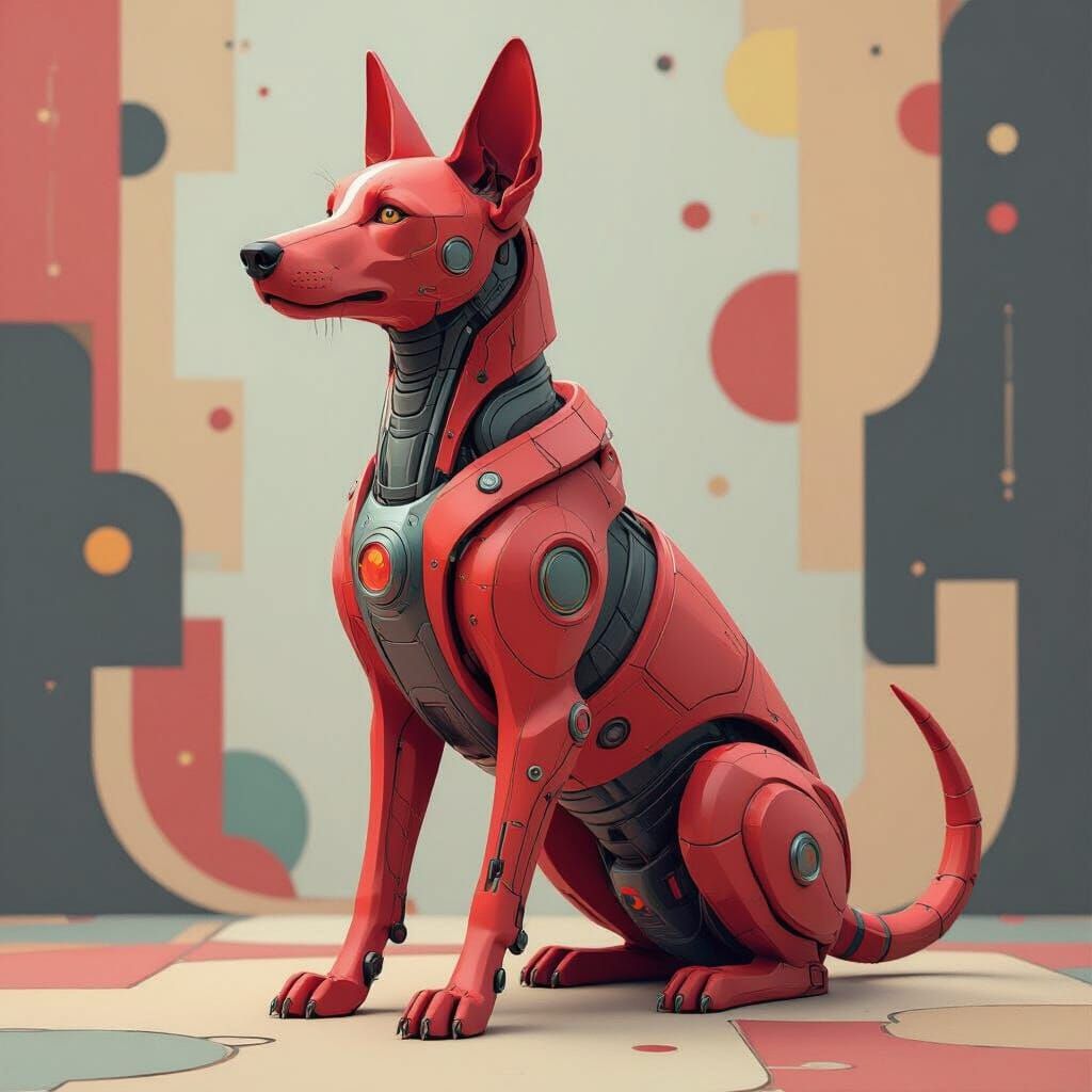 Vibrant Cybernetic Hound in Cubist Art Deco Style