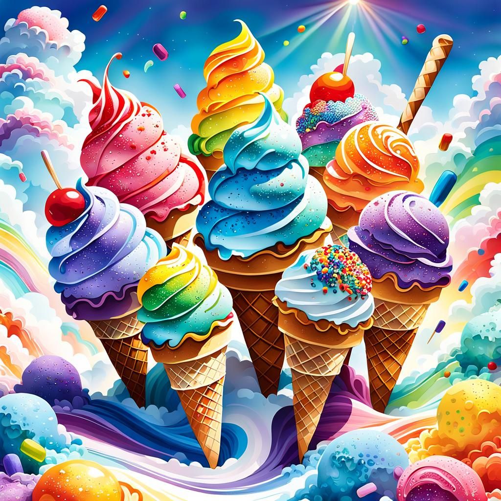 Rainbow Ice Cream Rain from Fractal Clouds