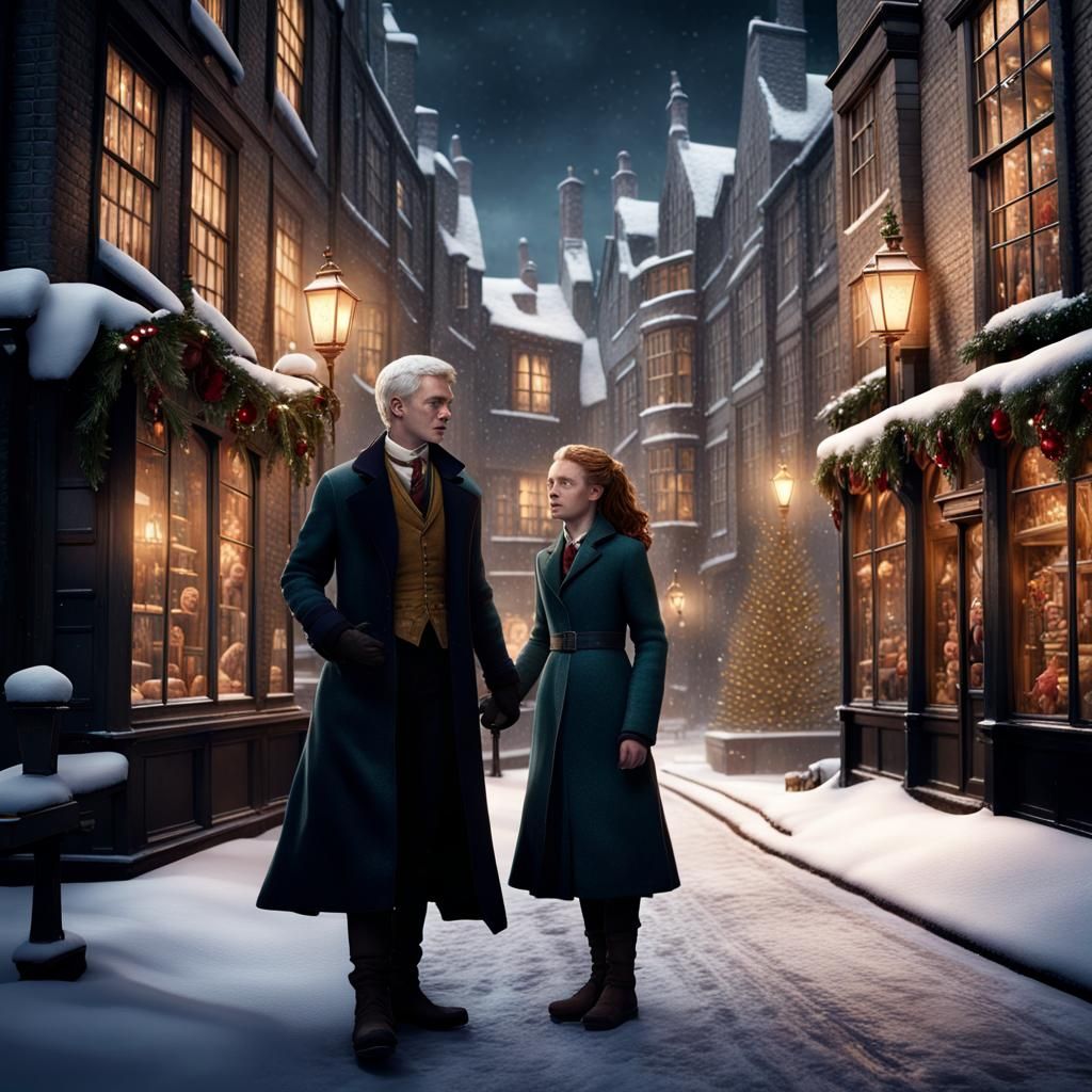Draco and Hermione, Christmas Scene in Diagon Alley