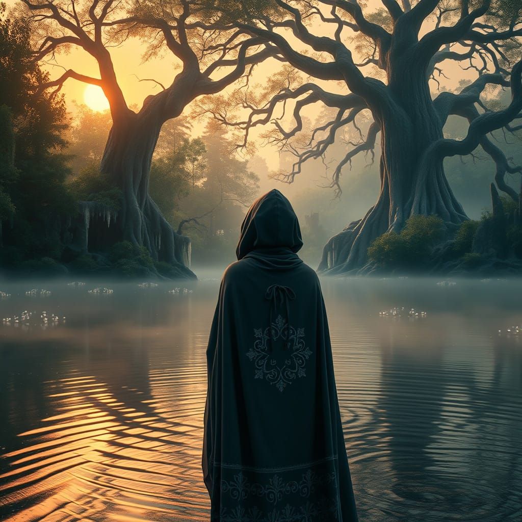 Mystical Woman in a Dreamlike Lake Landscape