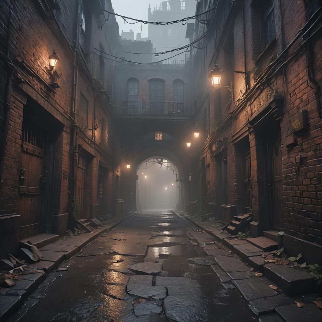 Mysterious Dark Underground Alleyway in Matte Painting Style