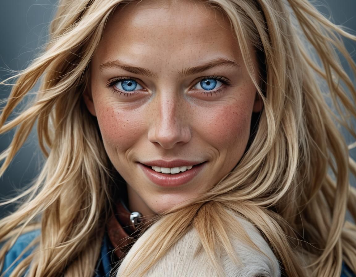 Portrait of a Blonde Girl Riding Horse