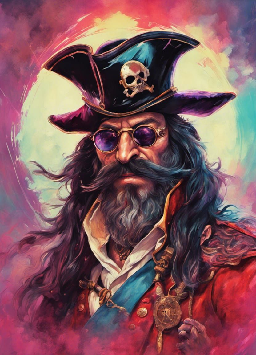 Penguin Pirate Captain in Black Light, Vivid Colors