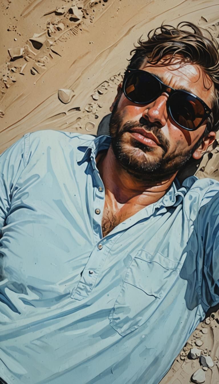 Vibrant Abstract Portrait of a Drunken Figure in Coastal Lan...