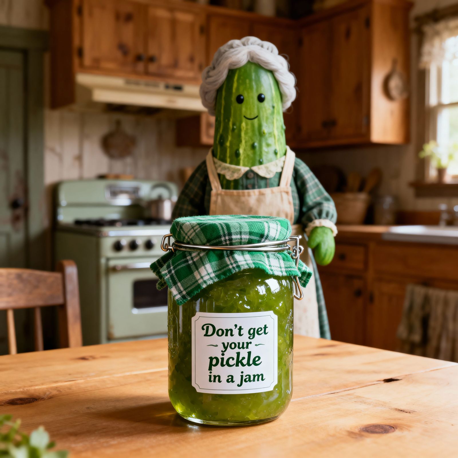 Anthropomorphic Grandma Pickle and Homemade Green Jam