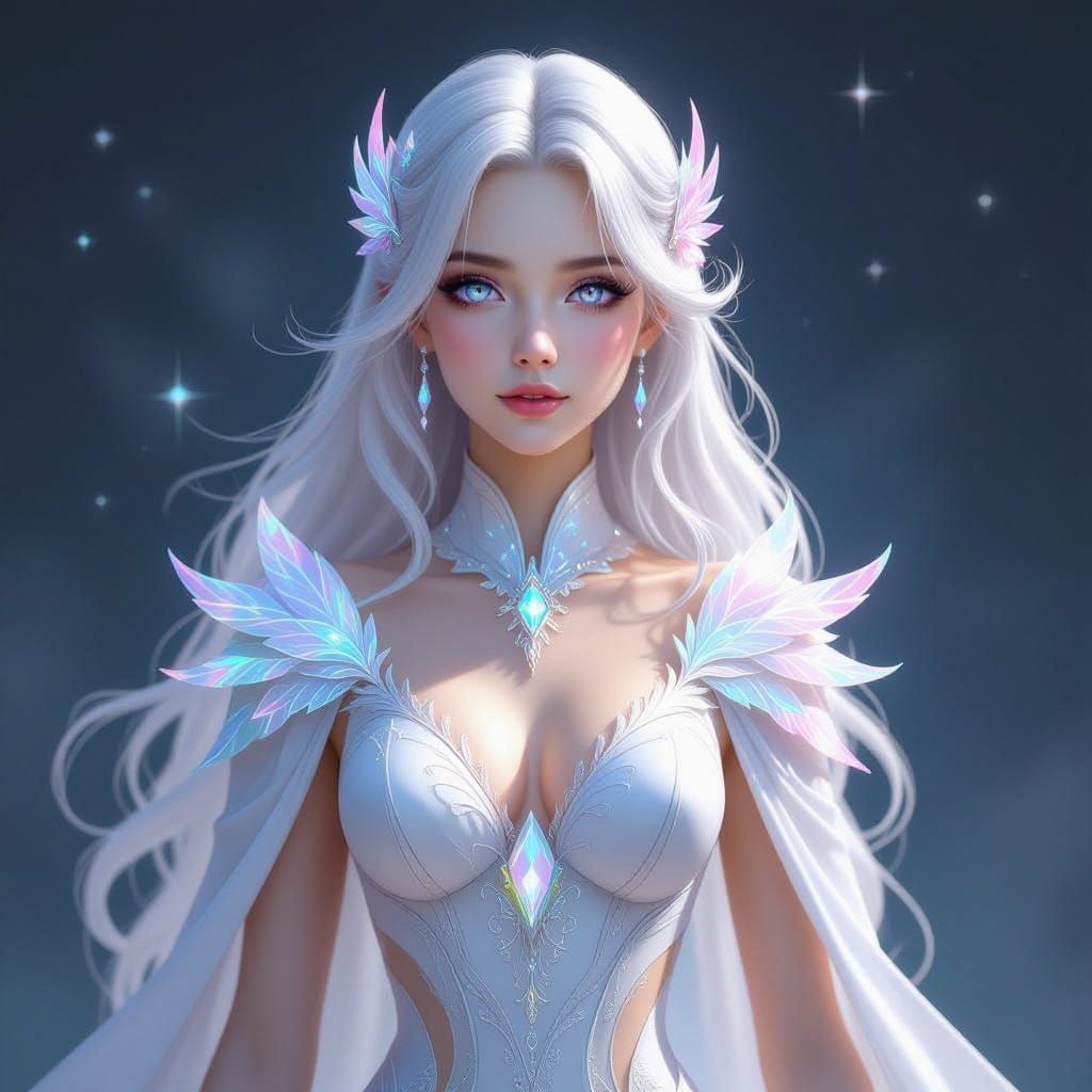 Ethereal Angelic Woman in Celestial Gown