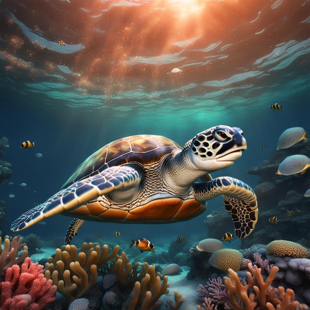 Coral Reef Turtle: Detailed Matte Painting