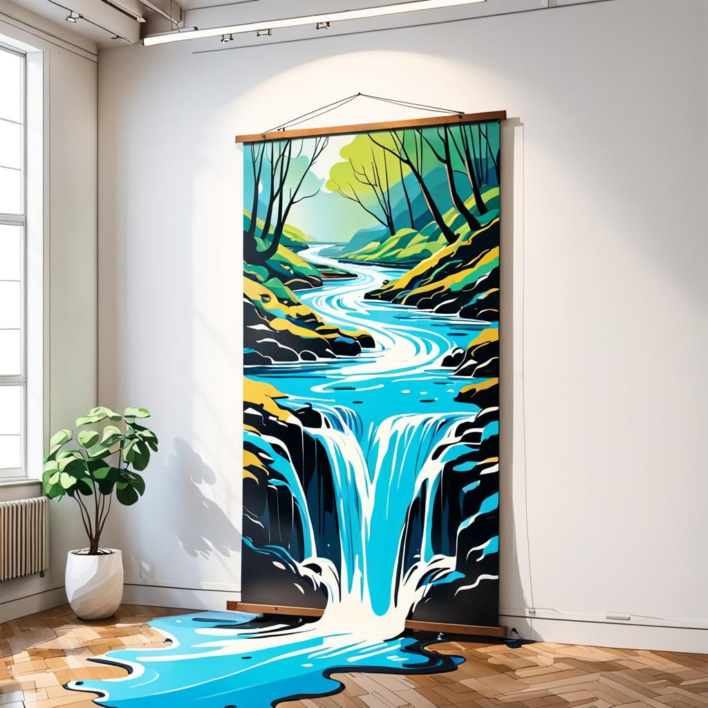 Surreal Stream Flows From Painting Into Room