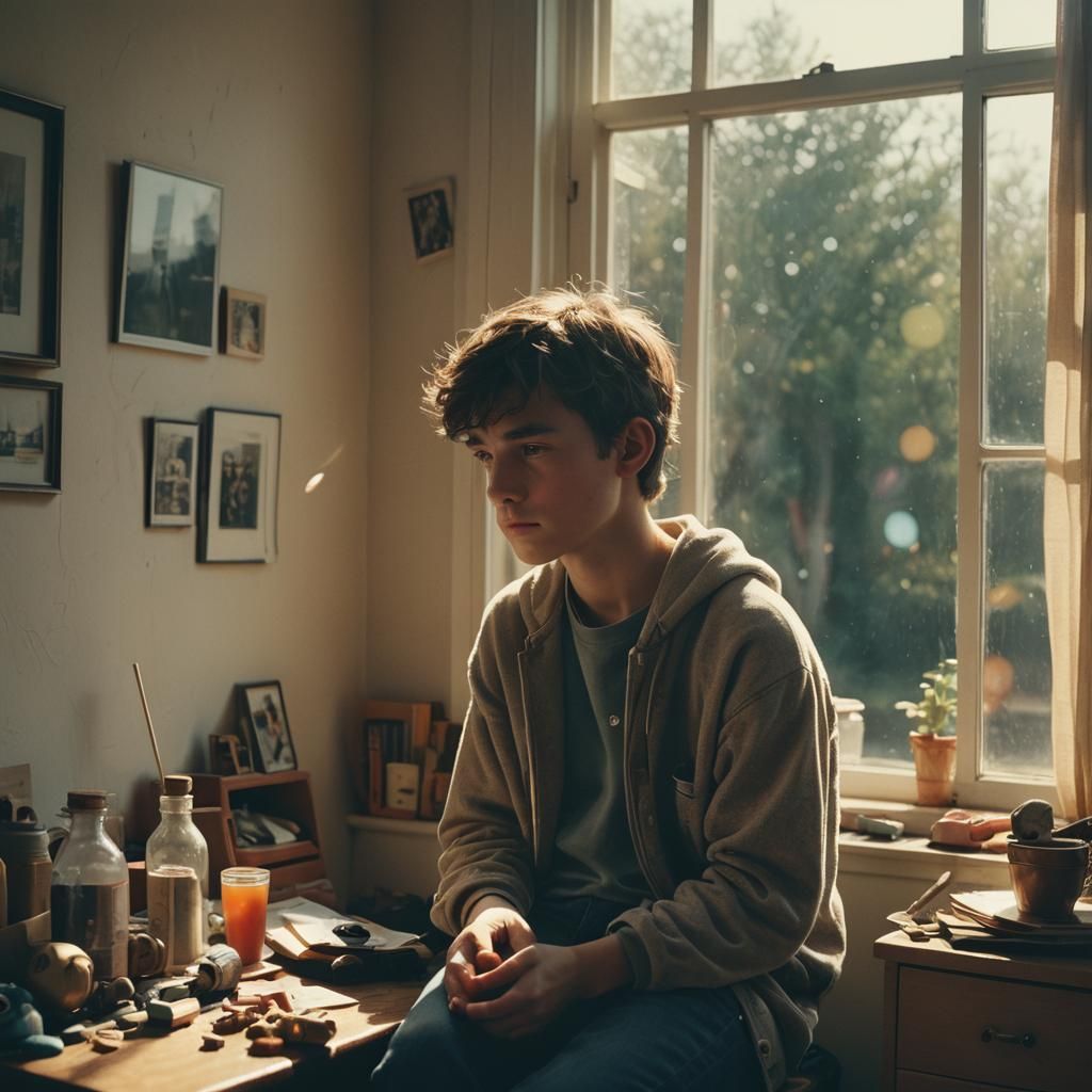 Melancholy Moment Captured as Cinematic Film Still