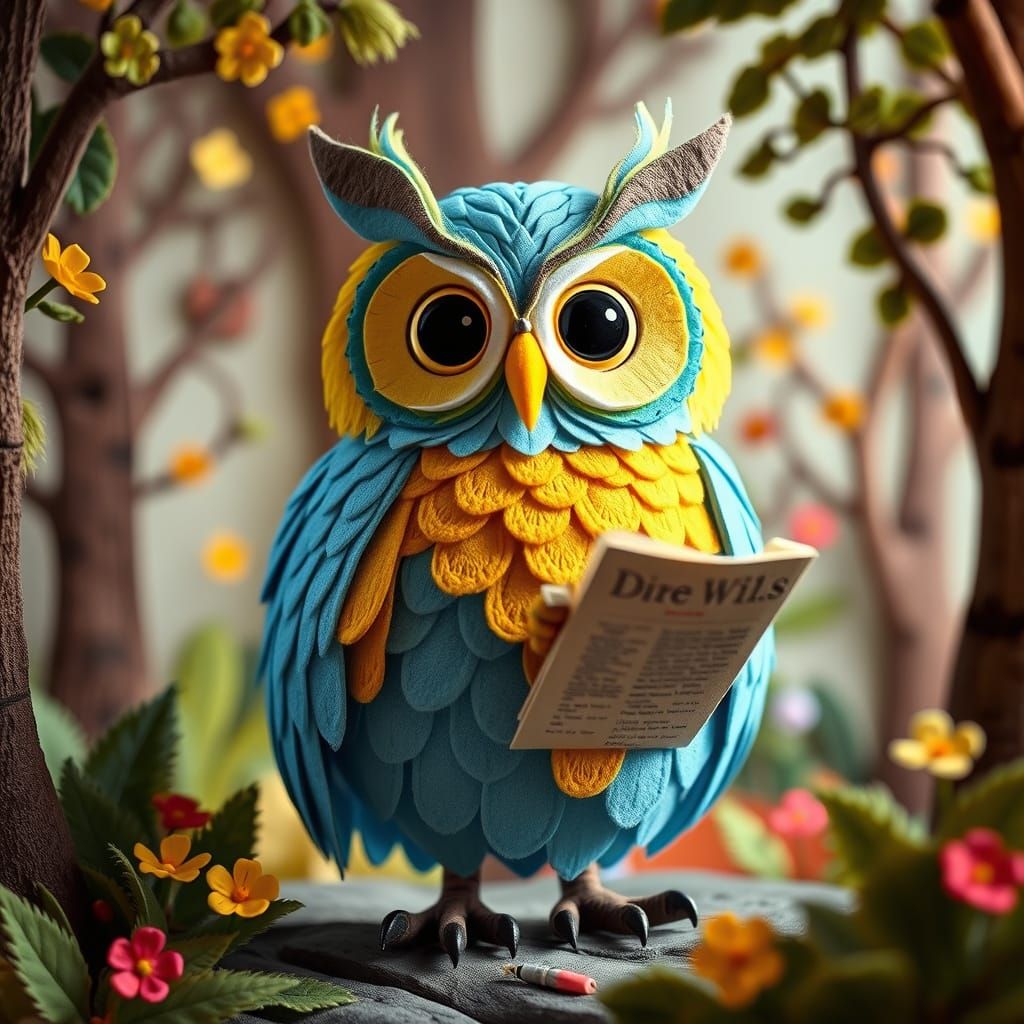 Felt Art Owl in Storybook Forest Glade