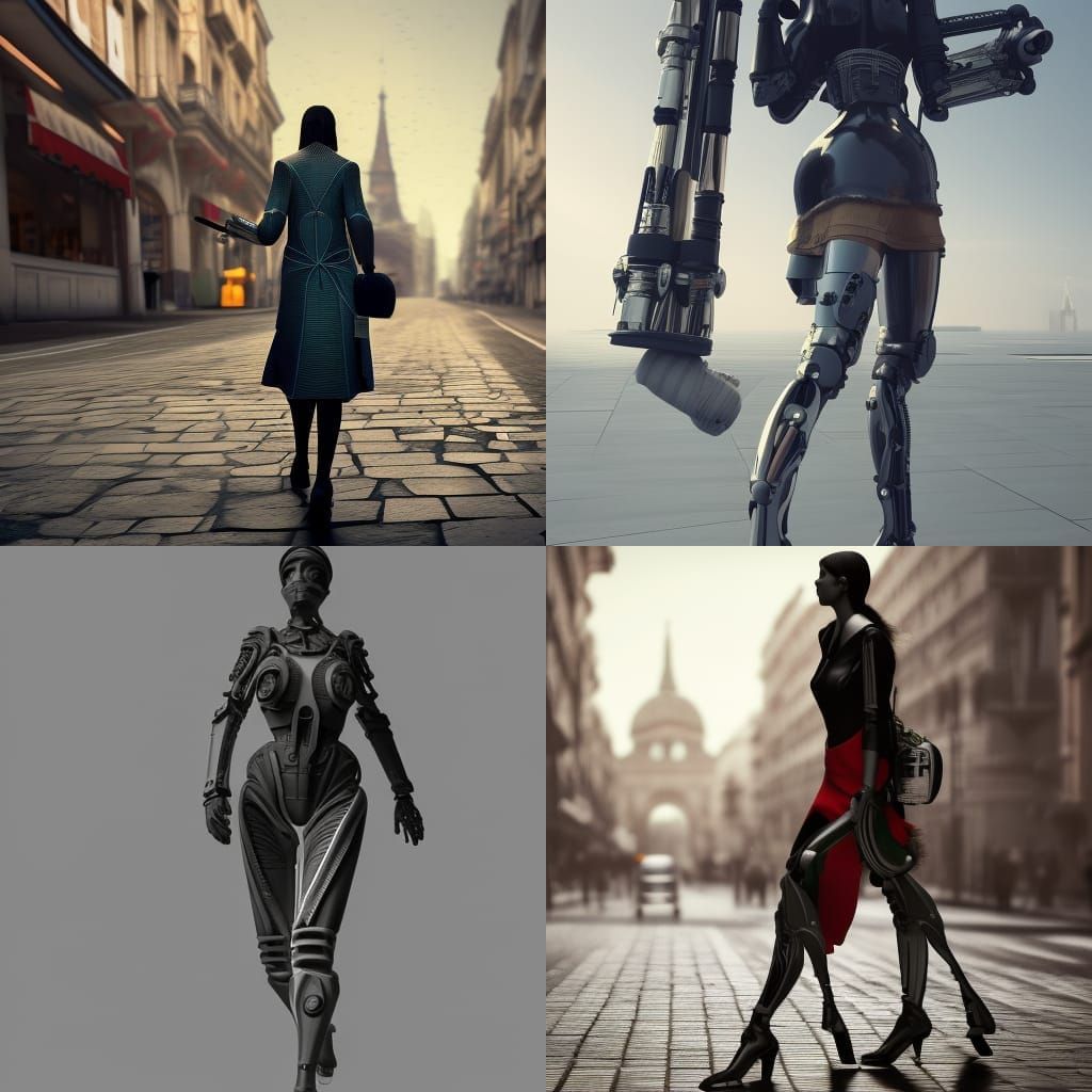 Futuristic French Woman with Baguette, Sci-Fi Art