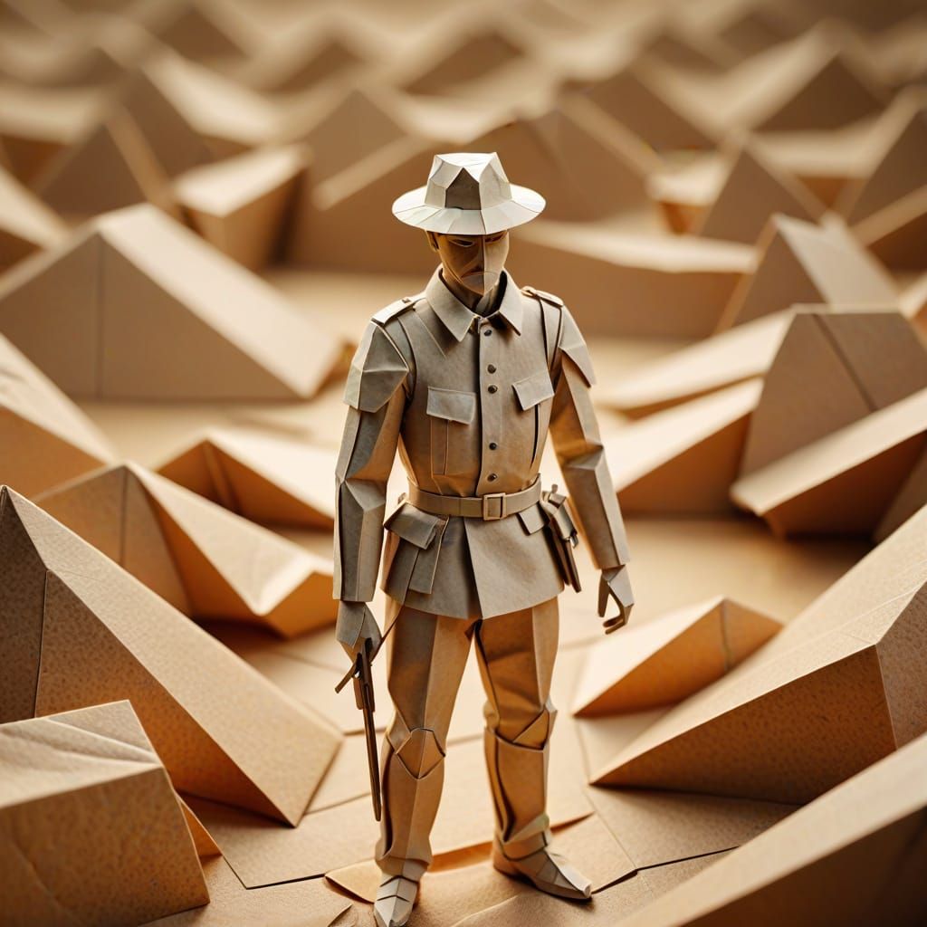 Origami Soldier in Paper Trenches