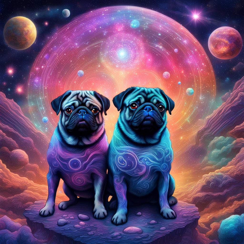 Pugs at Comment Sign in Cosmic Astral Illustration