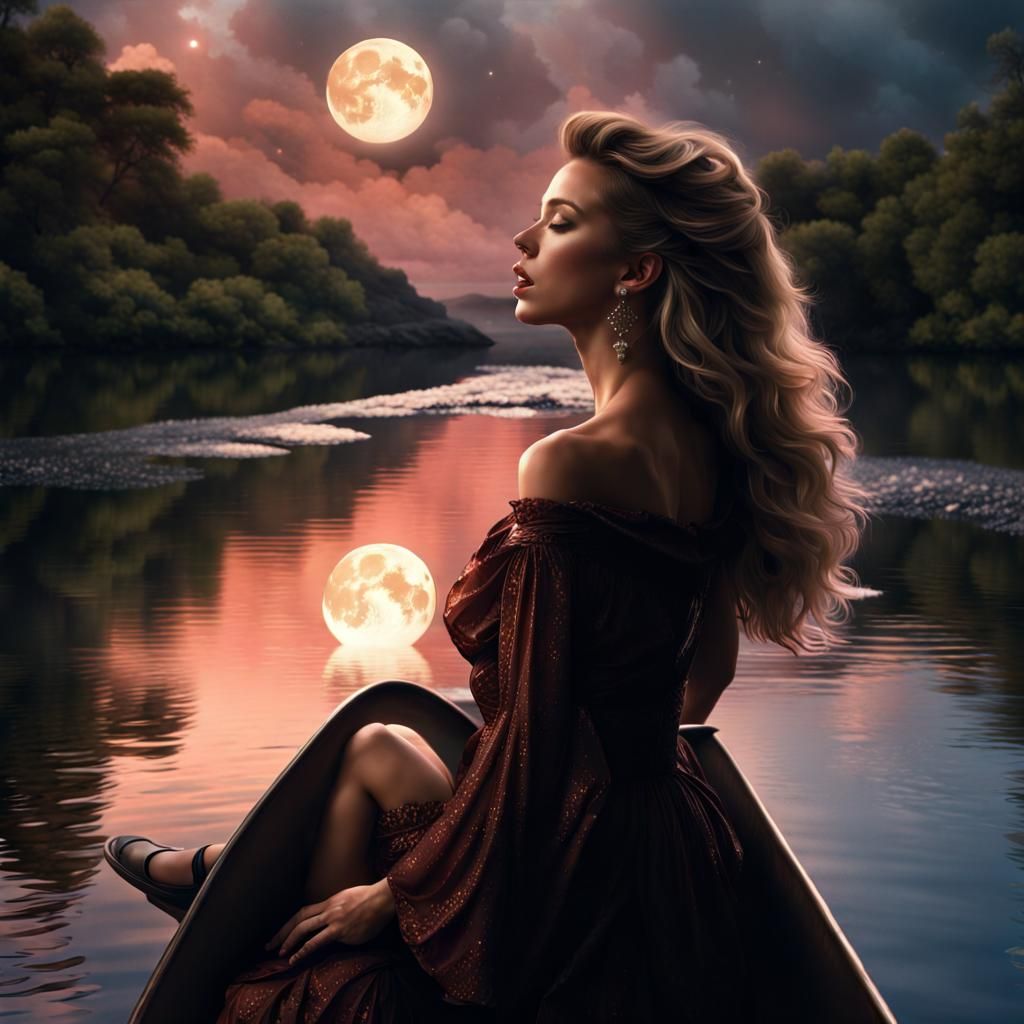 Woman Singing Moon River: Digital Matte Painting