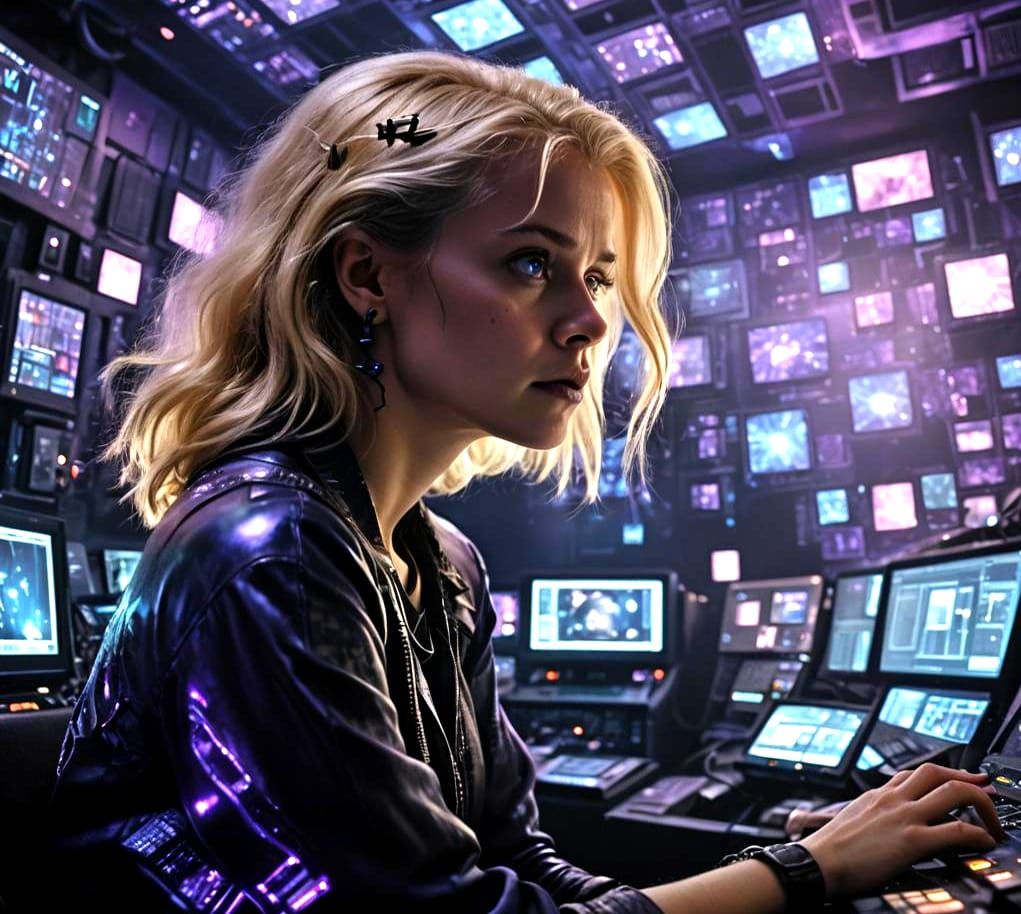 Cinematic Film Still of a Woman Staring at Screen