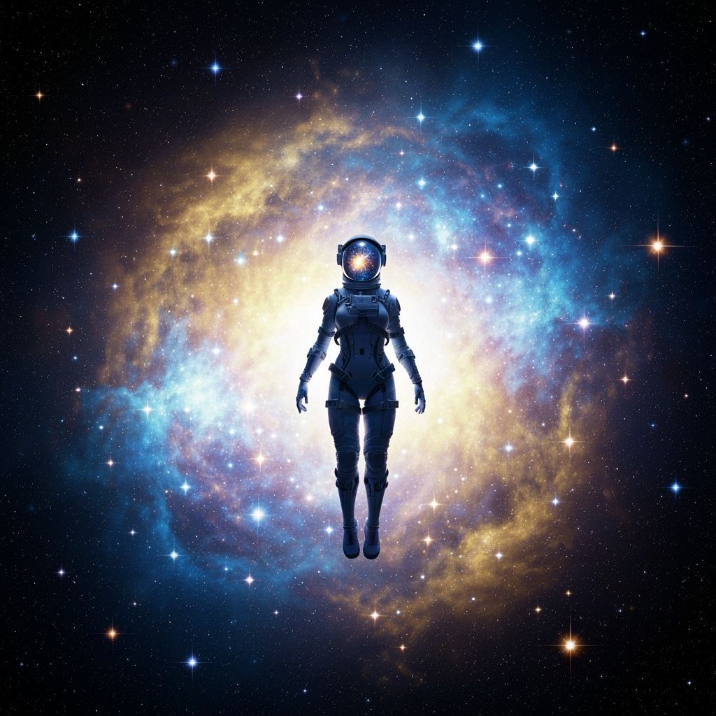 Cyborg Astronaut Amidst Cosmic Nebula