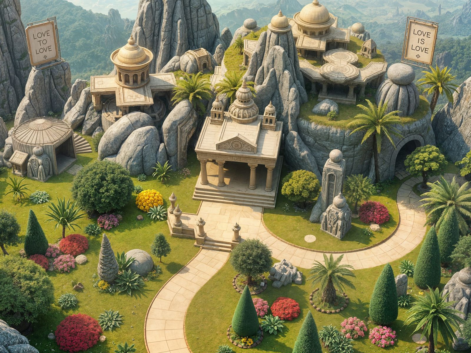 Ethereal Cosmic Oasis on Sacred Isometric Mountain