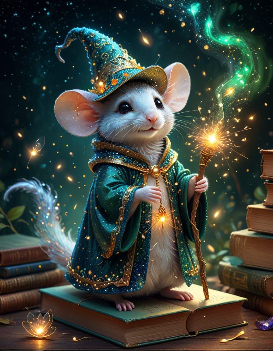 Mice Wizard in Whimsical Pointillist Style