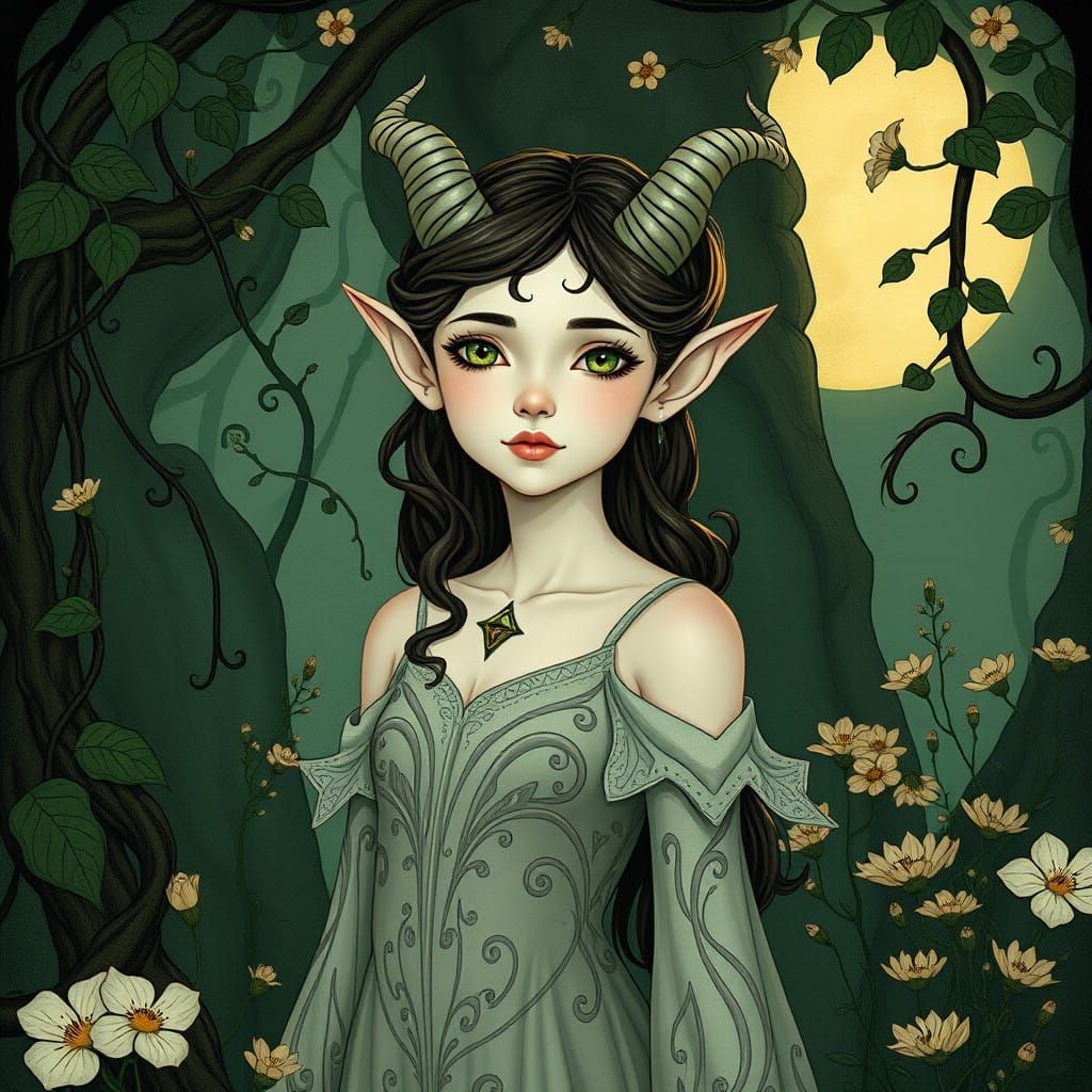 Ethereal Elf Maiden in Art Nouveau Style