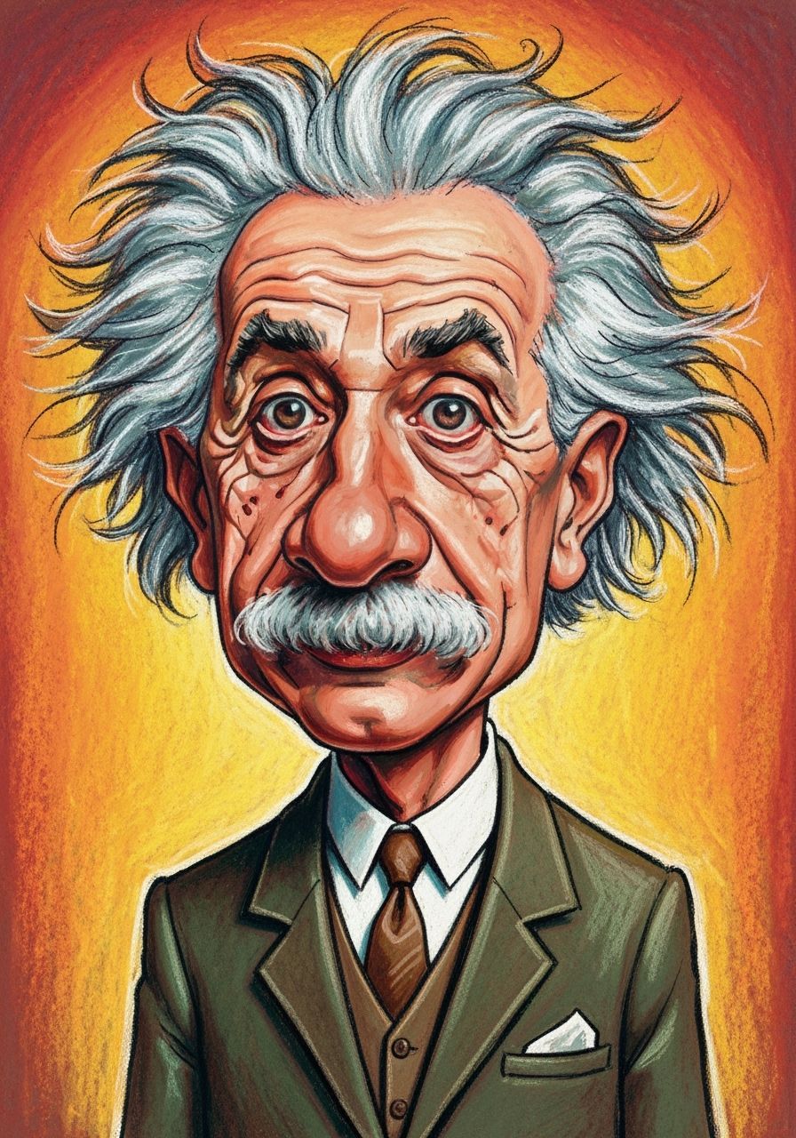 Einstein Caricature Drawing in Expressive Pastel Style