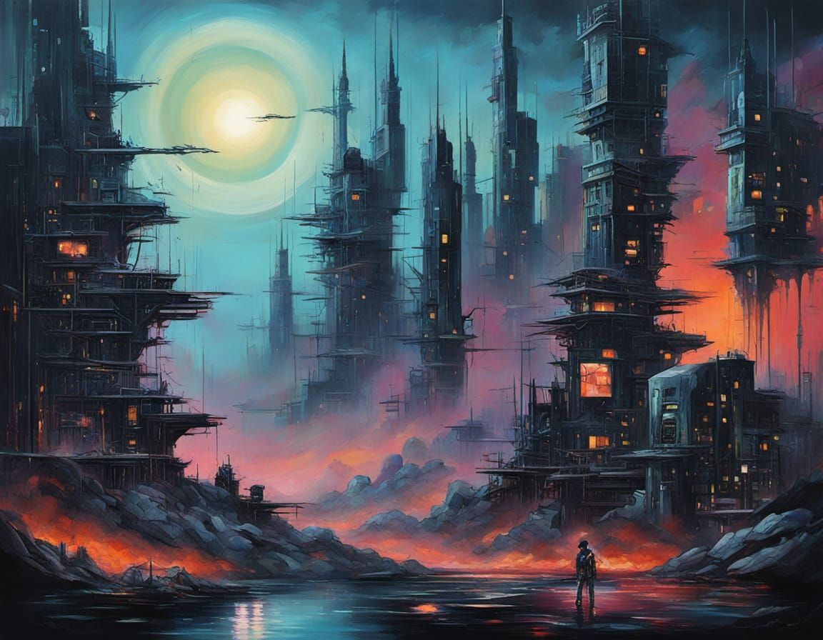 Surreal Cyberpunk Dawn Painting of Charlotte