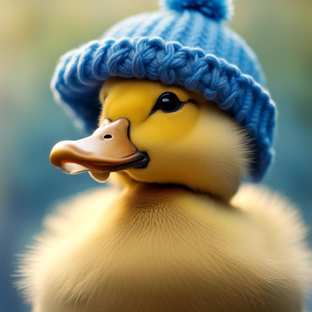 Duckling in Wool Cap in Winter Wonderland