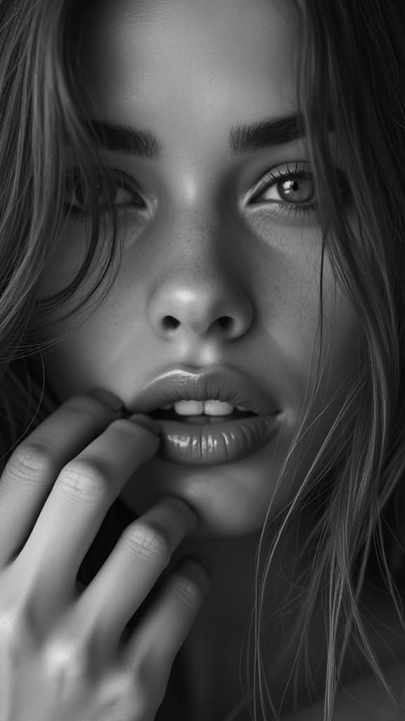 Monochrome Portrait of a Woman with Hypnotic Gaze