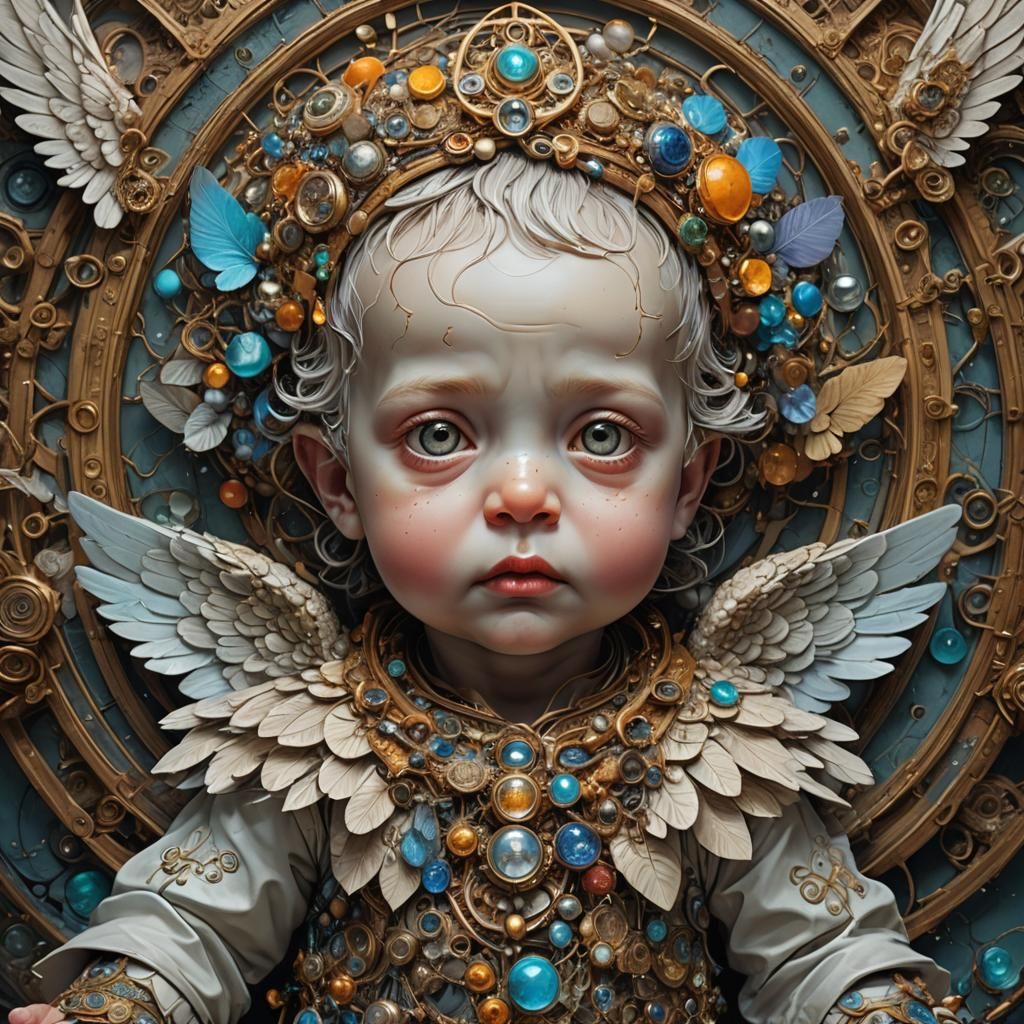 Cute Baby Angel in Digital Circlism Style